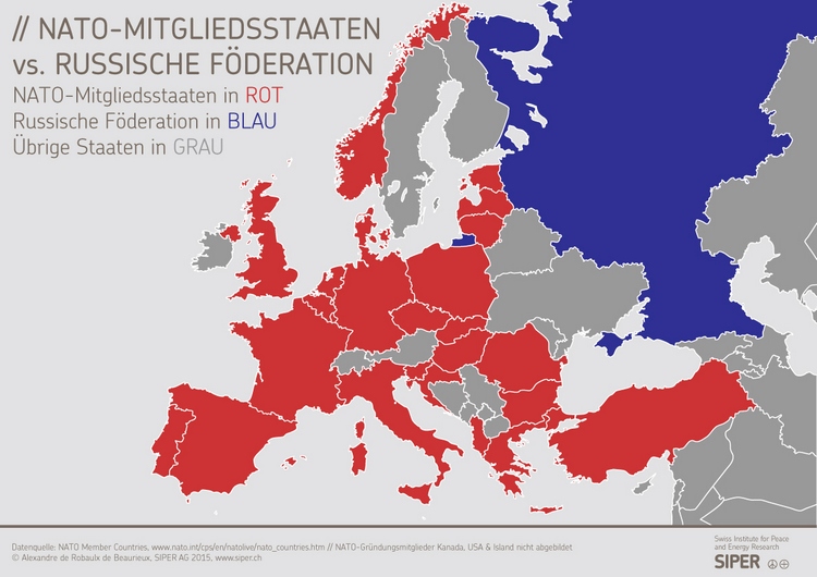 Karte: NATO-Mitgliedsstaaten im Vergleich zur Russischen Föderation
